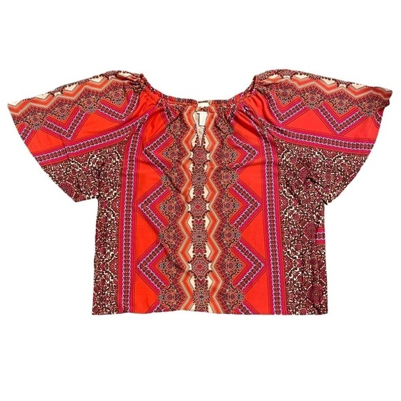 Chico’s Dress Orange and Pink Pattered Midi Key Hole Front Looose Style Size 1 - Picture 5 of 10